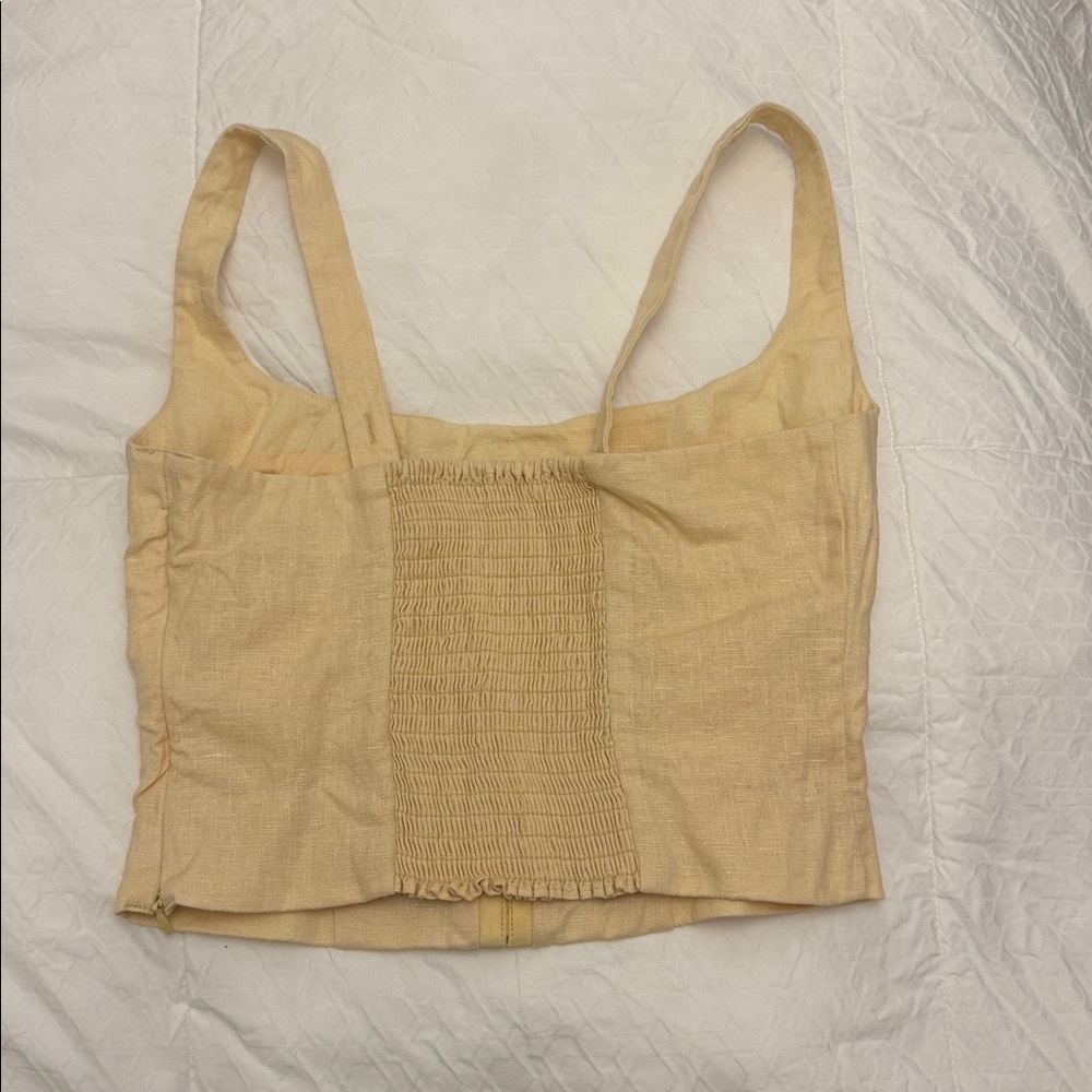 Reformation Juliet Linen Top Yellow - Size 2 - Picture 12 of 13